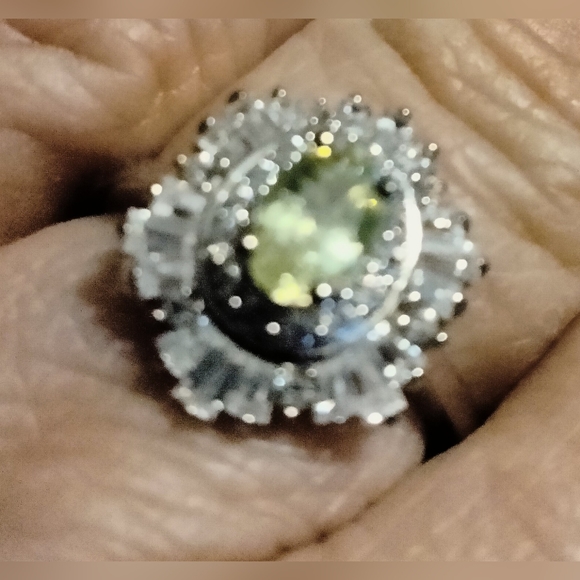 Natural Chrysoberyl and White Zircon Ring in Platinum Over Sterling Silver - Picture 2 of 6
